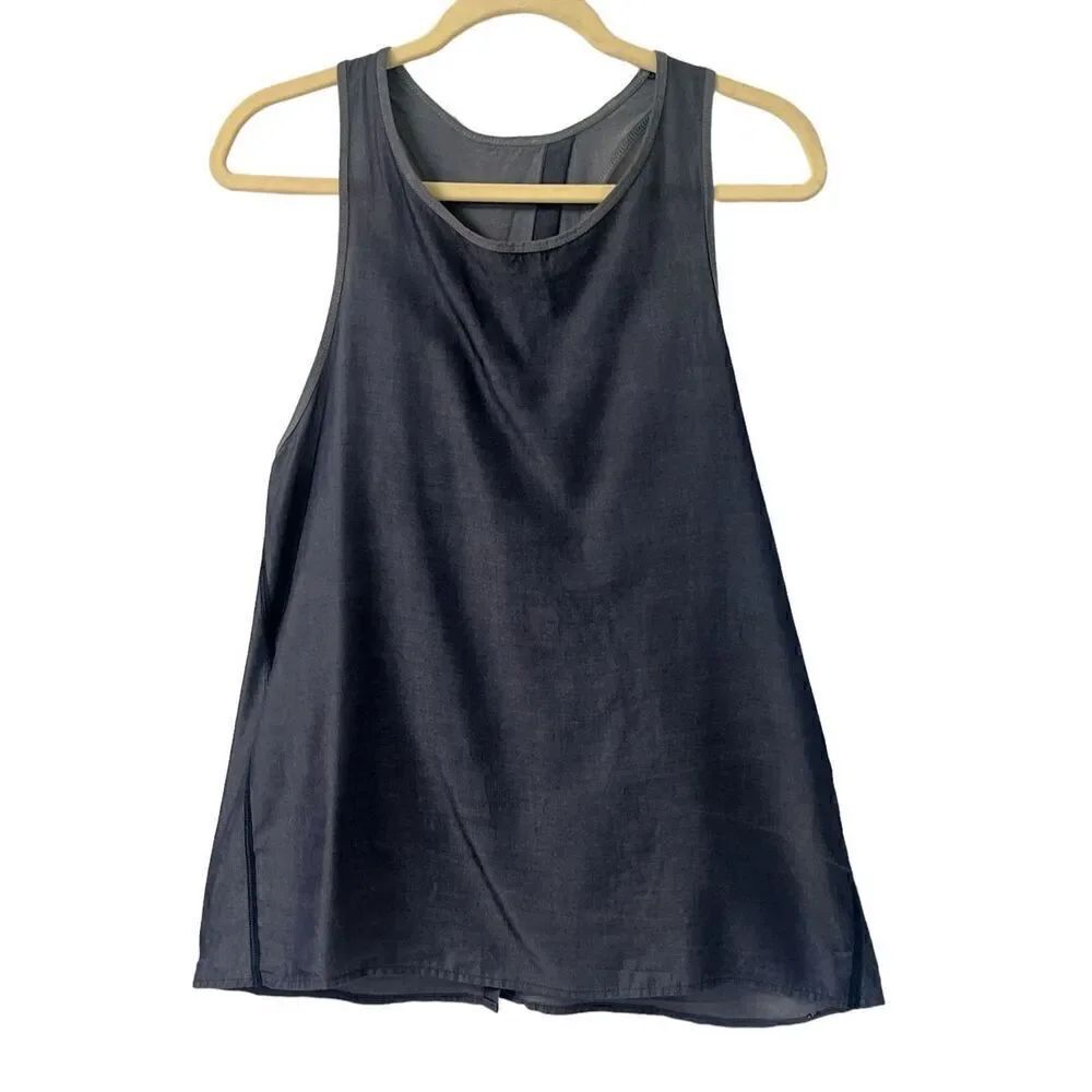 Lululemon “All tied up” open back tank top blue denim